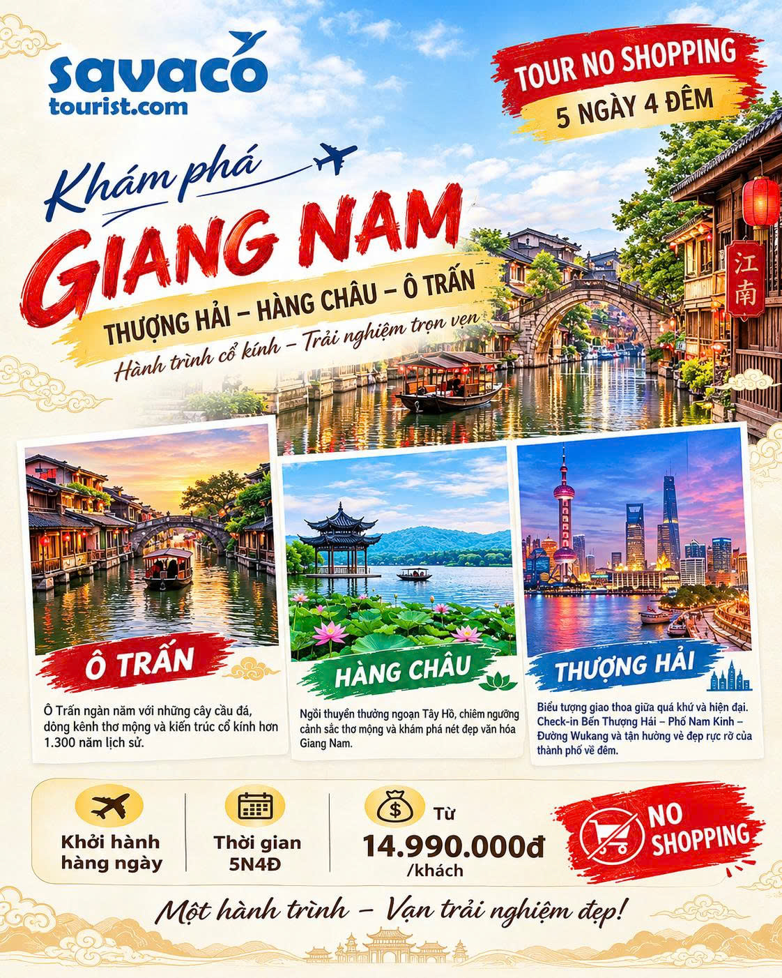 Thượng Hải - Hàng Châu - Ô Trấn 5N4Đ