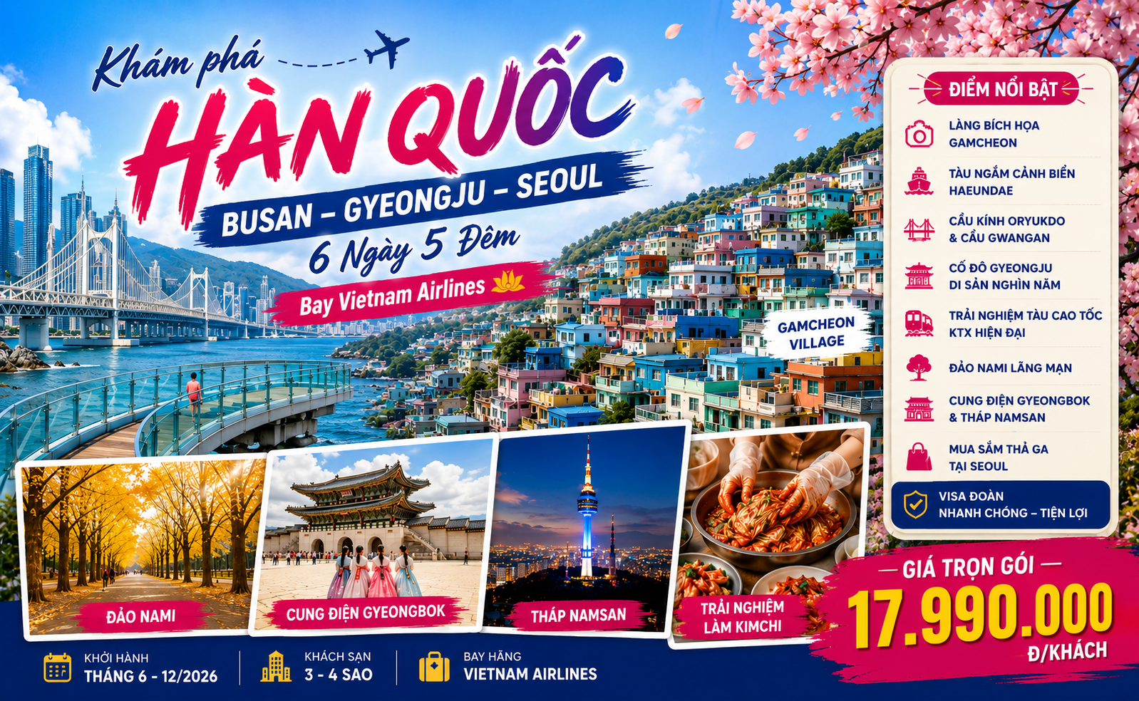 Tour Hàn Quốc Busan - Seoul 6N5Đ: Khám Phá Đảo Nami, Tàu KTX Và Những Biểu Tượng Nổi Tiếng Xứ Kim Chi