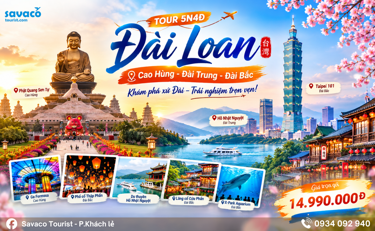 Tour Đài Loan 5N4Đ: Cao Hùng – Đài Trung – Đài Bắc Trọn Gói 2026
